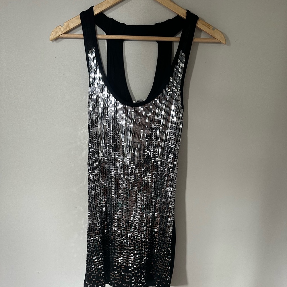 Dynamite Black and Silver Sequin Backless Dress